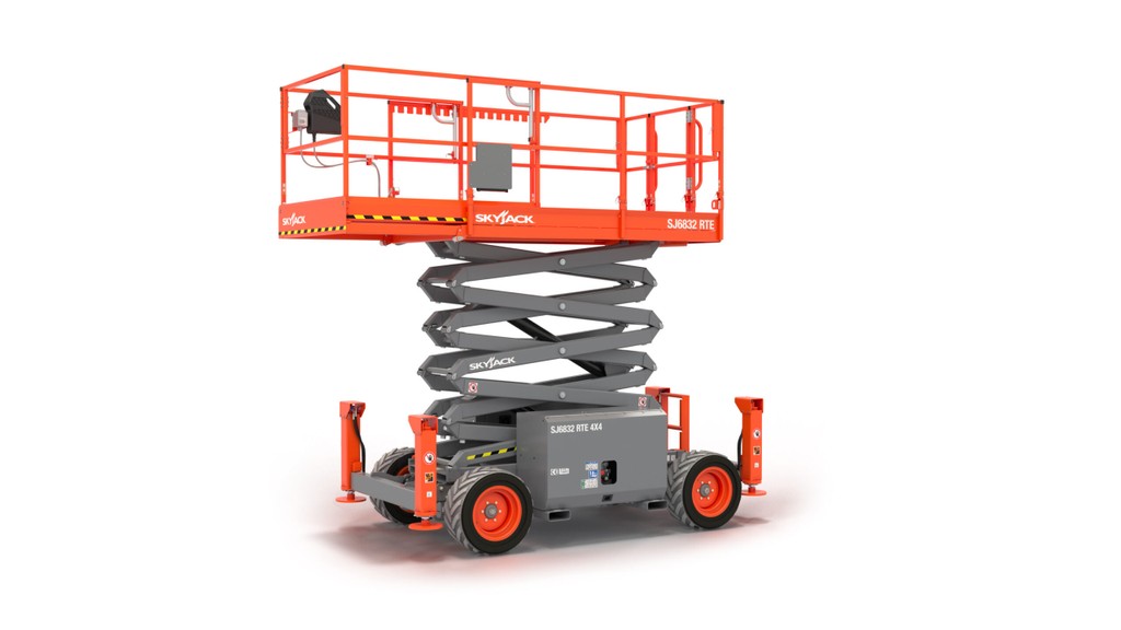 rough terrain electric scissor lift with white background